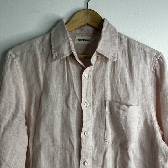 Taylor Stitch Shirt Mens 38 Pink Linen Long Sleeve Button Up Casual Lightweight - Picture 2 of 14
